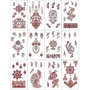 Nuevo Tatuaje Temporal de Henna Marrón para Mujer, Diseño de Flores Marrón Rojizo, Adhesivo de Tatuaje Indio Impermeable y Removible para Manos y Pies - Product Image 1