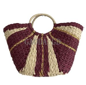 Sac fourre-tout décontracté en paille tressée avec deux poignées, grande capacité, doublure en coton, style bohème, sac de plage écologique pour femme - Product Image 3