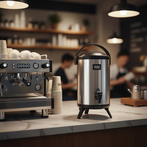 ตู้จ่ายเครื่องดื่มสแตนเลสสตีล Cafelat D0100XUYBLU ขนาด 2 แกลลอน เกรดเชิงพาณิชย์ ผิวขัดเงา ทรงกลม แบบตั้งพื้น - Product Image 2