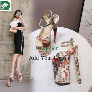 Scarpe a punta aperta con tacco alto da donna floreali da donna tacchi alti pazzi alti con zeppa con tacco alto sandali con cinturino fibbia - Product Image 2