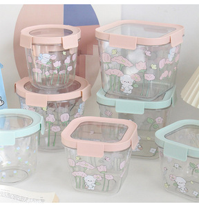 キッチンオーガナイザーかわいい冷蔵庫収納ボックスBPAフリープラスチックPETキャニスタースナックジャーシリアルティーコーヒー砂糖食品容器 - Product Image 1
