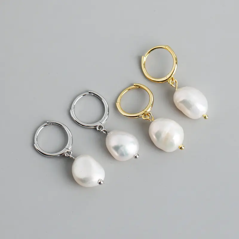2022 Fashion S925 Silver 18K Gold Plate Irregular Baroque Fresh Water Pearl Drop Hoop Earrings for women Pearl Earrings Set