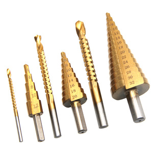 Mr Drill Step Drill Bit 4-32mm Triangular Shank Gold Finish Metal Drilling <b>Tool</b> Set - Product Image 2