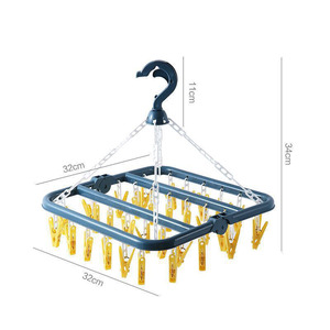 Séchoir à linge pliable à 32 pinces pour vêtements d'enfants et d'adultes, étendoir en plastique coupe-vent pour chaussettes et sous-vêtements, <span class=keywords><strong>cintre</strong></span> pour vêtements d'enfants - Product Image 4