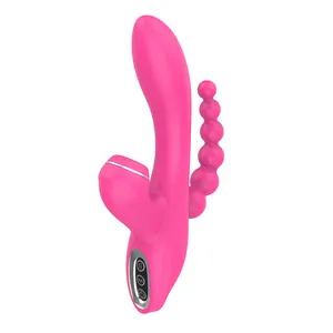Groothandel vagina anale speelgoed-3 In 1 Kunstmatige Penis Zuigen Clitoris Anaal Plug Vrouwen Vagina Dildo Vibrator Volwassen Speelgoed Voor Vrouwen Sex