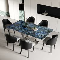 Ensemble de table à manger minimaliste moderne et écologique, plateau en marbre, pieds en acier carbone, pour hôtel/villa, restaurant