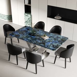 Ensemble <span class=keywords><strong>de</strong></span> table à manger minimaliste moderne et écologique, plateau en marbre, pieds en acier carbone, pour hôtel/villa, restaurant - Product Image 3