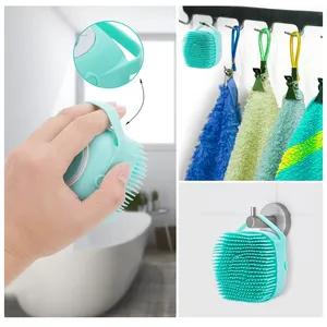 Muestra gratis baño gato perro 2 en 1 Cepillo de baño para mascotas cepillo de masaje silicona suave accesorios de aseo para mascotas para ducha de perros - Product Image 4