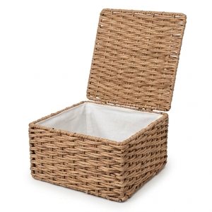 Caja de almacenamiento de hierba marina tejida naturalmente con tapa, cesta organizadora de mimbre hecha a mano para habitación de bebé, para juguetes, pañales, ropa y artículos diversos. - Product Image 1