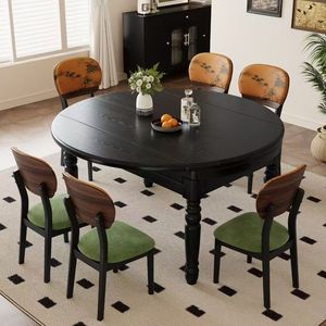 French Retro Solid Wood Dining Table And Chair <b>Set</b> Extendable Round Design For Home Use Small And <b>Large</b> Apartments - Product Image 2