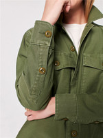 Blouson Bomber Haut de Gamme Matelassé en Coton Enduit Vert Olive Uni Réversible Écologique pour Femme, Respirant et Imperméable en Toile Tissée