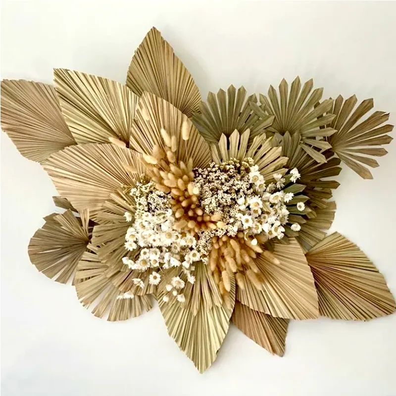 Amazon Hot-selling Preserved Bleached White Palm Leaves Dry Fan Dried Flowers Natural Palm Leaf For Wedding Cake Decoration