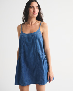 Robe courte bleue LEDUO à bretelles spaghetti avec taille élastique, décontractée pour l'été, pour femmes - Product Image 2