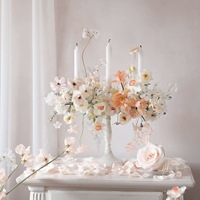 Bunga Mawar Pernikahan Babys-Breath Sutra Buatan, Dekorasi Meja Mewah Warna Putih, Rangkaian Lilin Model JD-B-126