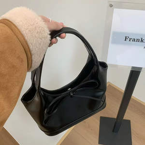 New retro bow <b>handbag</b> shoulder bag <b>red</b> women's autumn and winter large capacity bucket bag - Product Image 1