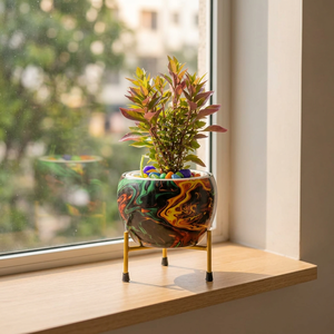 Pot de fleurs en métal artisanal Pitalnagi Meenakari, décoratif et artistique, pour plantes d'intérieur et d'extérieur, maison et jardin - Product Image 4