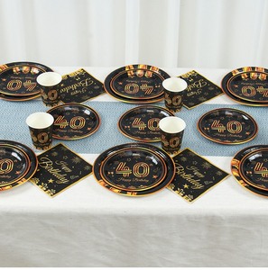 Vajilla desechable de oro negro, plato y vaso de papel, servilleta, 40 <span class=keywords><strong>cumpleaños</strong></span>, decoraciones para fiesta, adultos, hombres, mujeres, 40 años, decoración de fiesta - Product Image 5