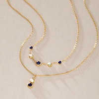 Collier superposé en acier inoxydable étanche J&D avec pierre naturelle Lapis Lazuli, zircon jaune dégradé élégant, bijoux personnalisés