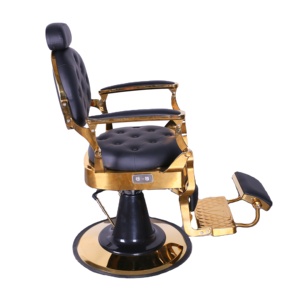 Chaise de barbier portable classique chaise de barbier vintage noire et or de luxe antique professionnelle pour hommes - Product Image 3