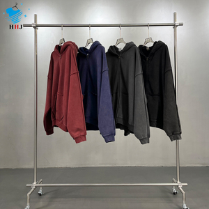 เสื้อฮู้ดดี้ทรงโอเวอร์ไซส์ ผ้าฝ้าย 100% สไตล์วินเทจ ขอบดิบย้อมสีแบบย้อมเสื้อผ้า ลุคเรโทร ซิปคู่ กันลม รุ่น Autumn - Product Image 1