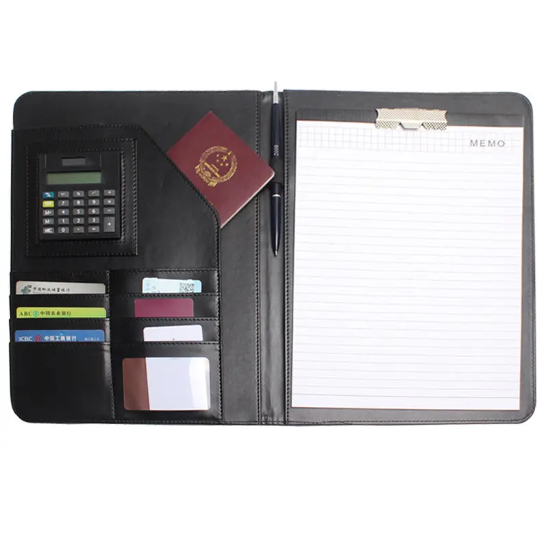 Vervangbare Memo Business Meeting Planner Kaart En A4 Bestand Houder Lederen Notebook Met Digitale Rekenmachine