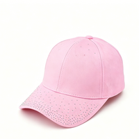 Casquette de baseball tendance style européen-américain avec lettres, 100% polyester, visière incurvée incrustée de diamants, prête pour l'exportation transfrontalière