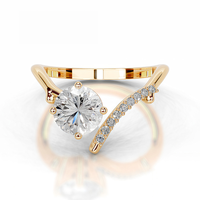 Bague en argent sterling S925 plaqué or 18 carats avec moissanite 1 carat, coupe ronde, forme en V, anneaux fins ouverts, couleur D, moissanite VVS1, bijoux