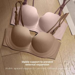 Sujetador de Copa con logotipo antiflacidez de verano para mujer, ropa interior fina sin rastro, ajustado, sólido, <span class=keywords><strong>push</strong></span>-<span class=keywords><strong>up</strong></span>, pecho pequeño, sujetador plano grande sin acero - Product Image 4