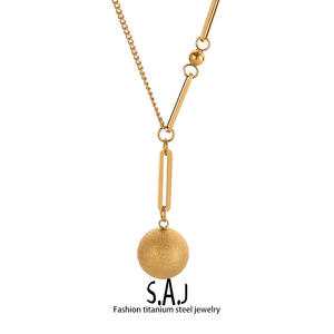 Collier pendentif boule géométrique plaqué or 14 carats pour femmes, collier ras du <span class=keywords><strong>cou</strong></span> en acier inoxydable mat, tendance, bijoux <span class=keywords><strong>de</strong></span> fête - Product Image 2