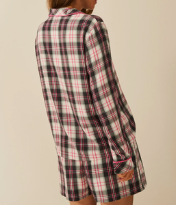 Conjunto de Pijama de Dos Piezas para <span class=keywords><strong>Mujer</strong></span>, Estilo Cardigan con Solapa, Diseño Holgado con Botones, Estampado a Cuadros, Ropa Casual para el Hogar y Exteriores - Product Image 3