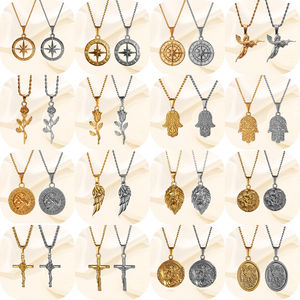 Guangzhou Pendentif Fabriqué Étoile Du Nord Boussole Collier Or Méduse Aile D'ange Charme En Acier Inoxydable 316L Crucifix Bijoux Pour Hommes - Product Image 5