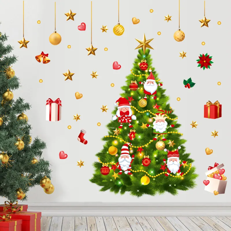Self adhesive shop decoration 3d tree Christmas wall window stickers for gift