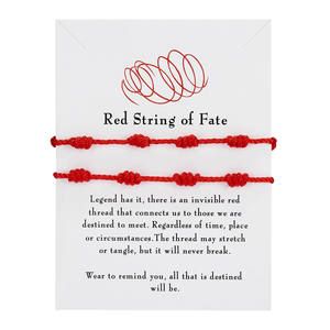 Moda Rojo Negro cuerda <span class=keywords><strong>7</strong></span> nudo <span class=keywords><strong>pulsera</strong></span> suerte amistad tejido cuerda ajustable cordón anudado <span class=keywords><strong>pulsera</strong></span> con tarjeta de regalo de papel - Product Image 3