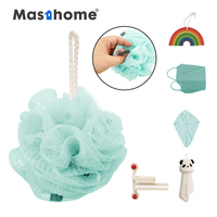 Grande éponge de douche exfoliante en PE turquoise de 13 cm avec corde de suspension, filet de bain en maille, loofah