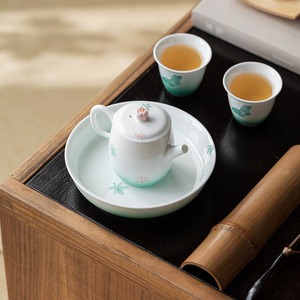 Round Ceramic Teapot Stand With Butterfly And Flower Design Porcelain <b>Tea</b> <b>Tray</b> Multifunctional For Home Use - Product Image 5