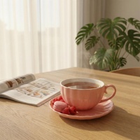 Ensemble tasse à café, soucoupe et cuillère en céramique de style européen de 200 ml, réutilisable, écologique, passe au lave-vaisselle, pour le thé de l'après-midi, en stock