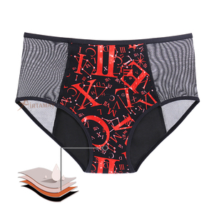 Encaje Bonito Impreso Absorbente A prueba de fugas 4 Período Ropa interior orgánica <span class=keywords><strong>Mujeres</strong></span> Bragas menstruales de algodón - Product Image 1