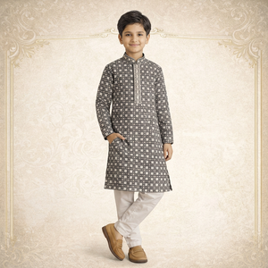<b>Boys</b> Rayon Sequence <b>Kurta</b> Pajama Set Charcoal Grey Ethnic Festive Wedding Wear Kids Indian Clothing 0-14 Years Wholesale - Product Image 1