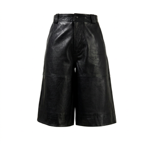 SBEA IMPEX <b>Womens</b> <b>Black</b> Genuine Leather <b>Culotte</b> Bermuda Shorts Wide Leg High Waist Knee Length Casual Zipper Fly - Product Image 1