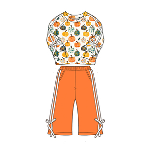 Conjuntos de Ropa de Dos Piezas para Niñas Pequeñas, Estilo Casual Otoñal, con Lazos de Calabaza y Flores, Pantalones a Rayas, Venta al Por Mayor, Conjuntos de Ropa para Hermanas - Product Image 5