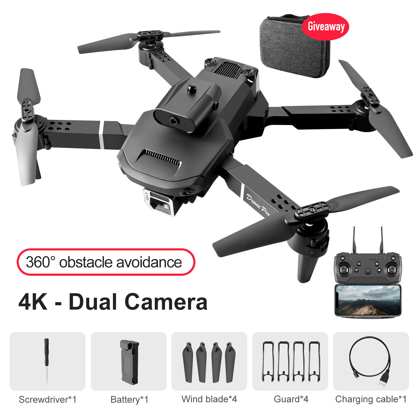 E100 Black Dual Cameras Drone