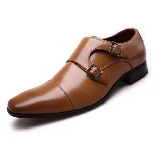 男士商务方头正装皮鞋三联孟克扣和尚厂家批发零售