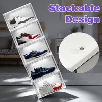 DAYOOH Schallgesteuerter LED-Schuhorganizer mit seitlicher Öffnung, faltbarer magnetischer Schuhkarton-Ständer mit Beleuchtung