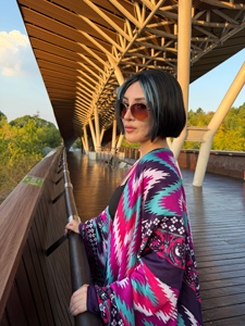 Wehello Africa Robe en soie pour femme, style cardigan, à manches chauve-souris, style bohème, sexy, pour cocktail et vacances, décontractée, élégante et douce - Product Image 1
