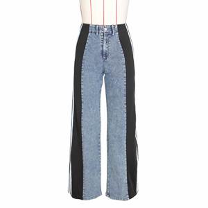 Jeans da Donna alla Moda <span class=keywords><strong>Neri</strong></span> a Vita Alta e Gamba Larga, <span class=keywords><strong>Pantaloni</strong></span> in Denim Elasticizzato Stile Boyfriend con Patchwork - Product Image 3
