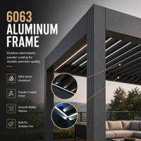 Pergola bioclimatique motorisée moderne avec finition thermolaquée, design résistant au vent et dimensions personnalisées pour maison d'été extérieure