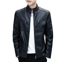Vestes en cuir PU pour hommes, coupe slim, col montant, hiver, style motard, veste de motard tendance