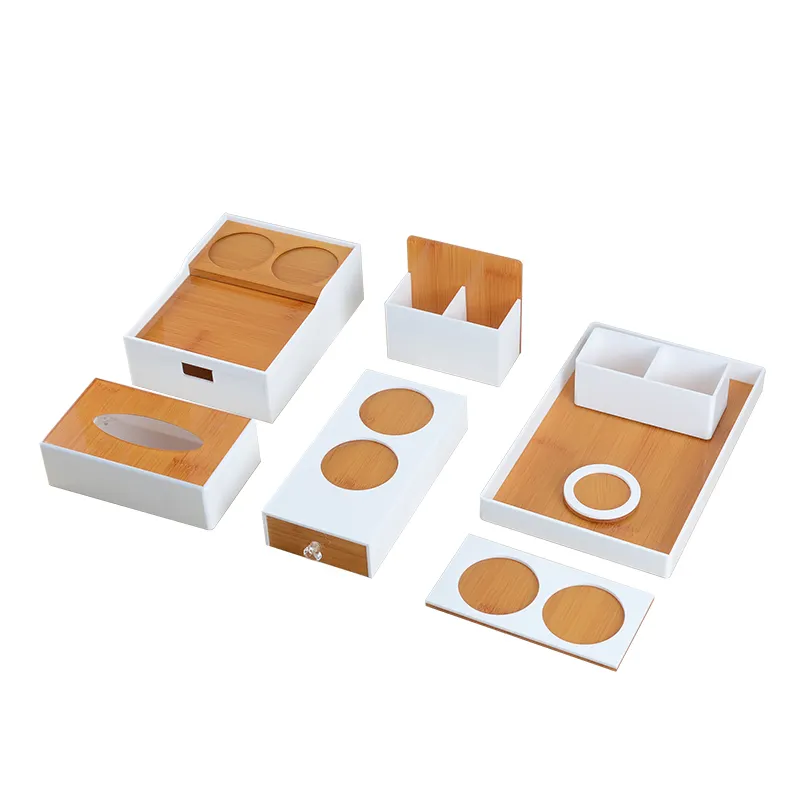Boîte de rangement multifonction marron acrylique personnalisée pour articles de toilette, pour hôtel et maison avec poignée