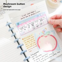 Carnet d'étudiant décoratif 3D A5 à feuilles mobiles, avec pages intérieures remplaçables DIY à motif champignon et boutonnière, pour usage en classe