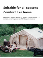 Grande tente de glamping gonflable quatre saisons à double couche 17,2 m² 1 chambre 1 séjour pour camping familial en extérieur à montage rapide par structure pneumatique